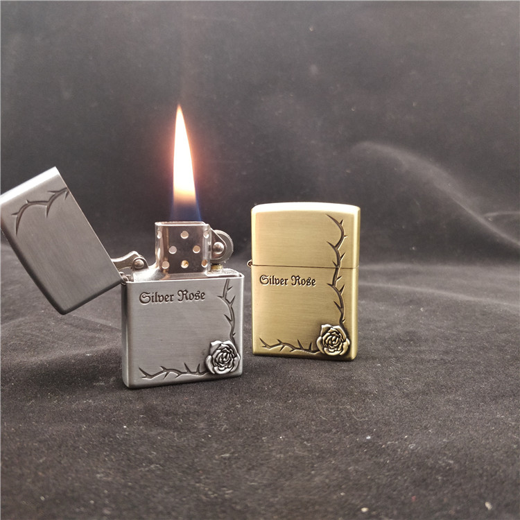 Embossed windproof kerosene lighter ultra-thin creative vintage vintage grinding wheel metal ancient personality male engraving
