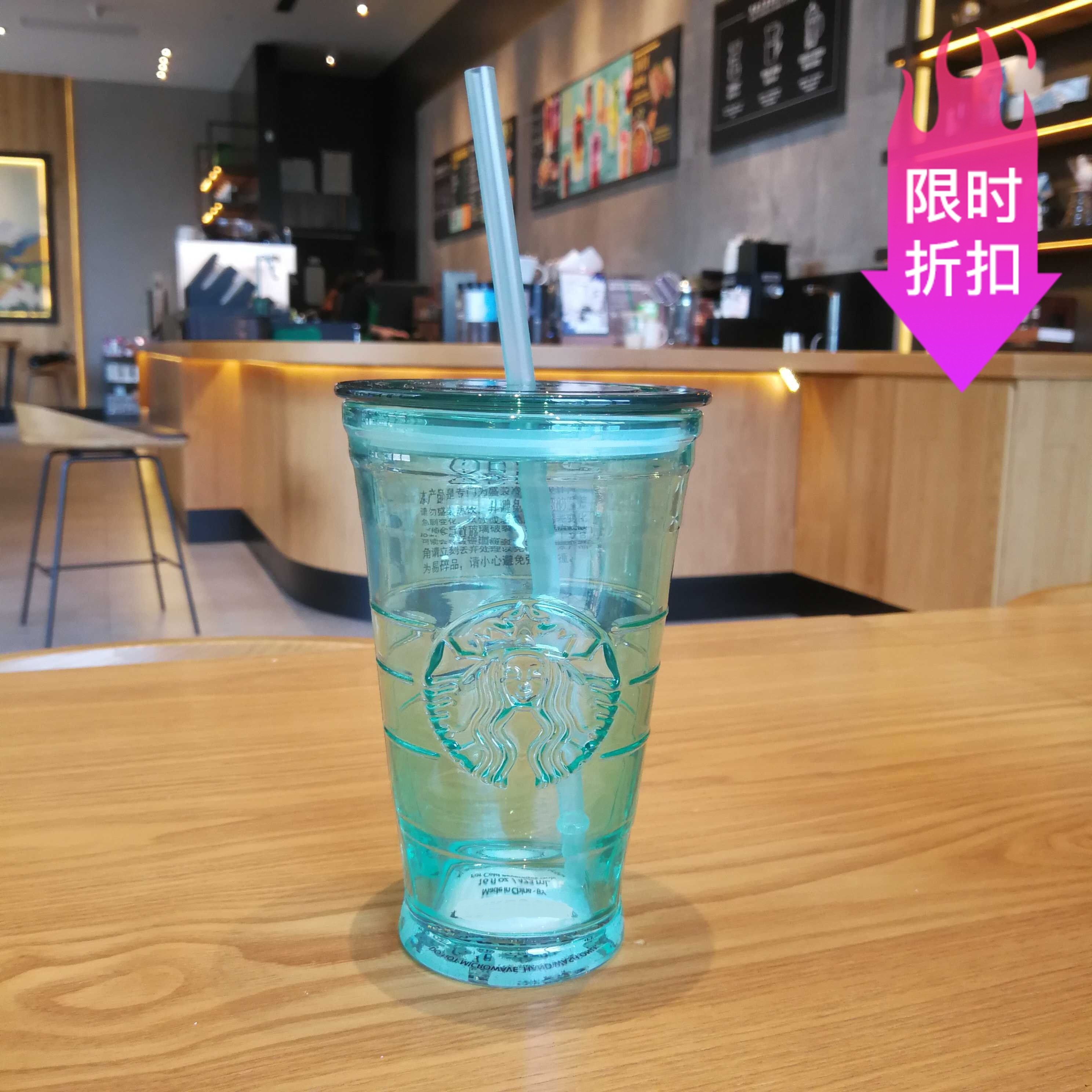 Starbucks Cup 2019 Pink Dark Green Black Classic Logo Glass Straw Cup Drinking Cup with Lid