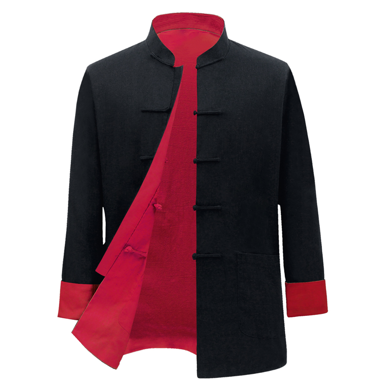 Spring and autumn Tangclothing Men's middle aged retro disc buckle blouses Chinese wind cotton numb daddy long sleeve double face wearing grandpa jacket