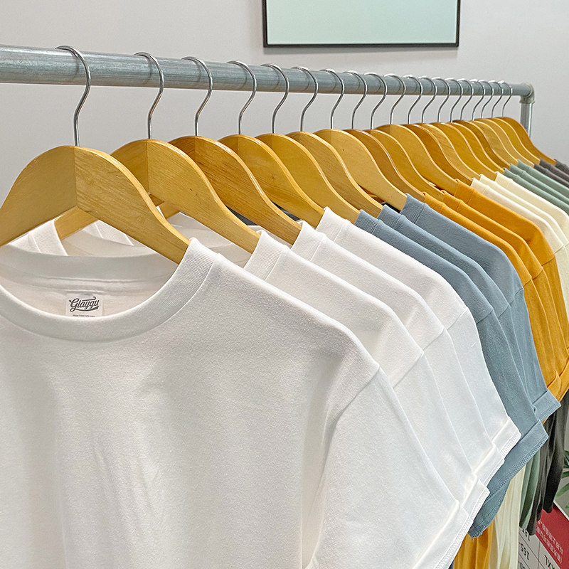 Vintage Japan weighs in thick, seamless pure color opaque pure cotton short sleeve T-shirt male and female with white T-shirt tide