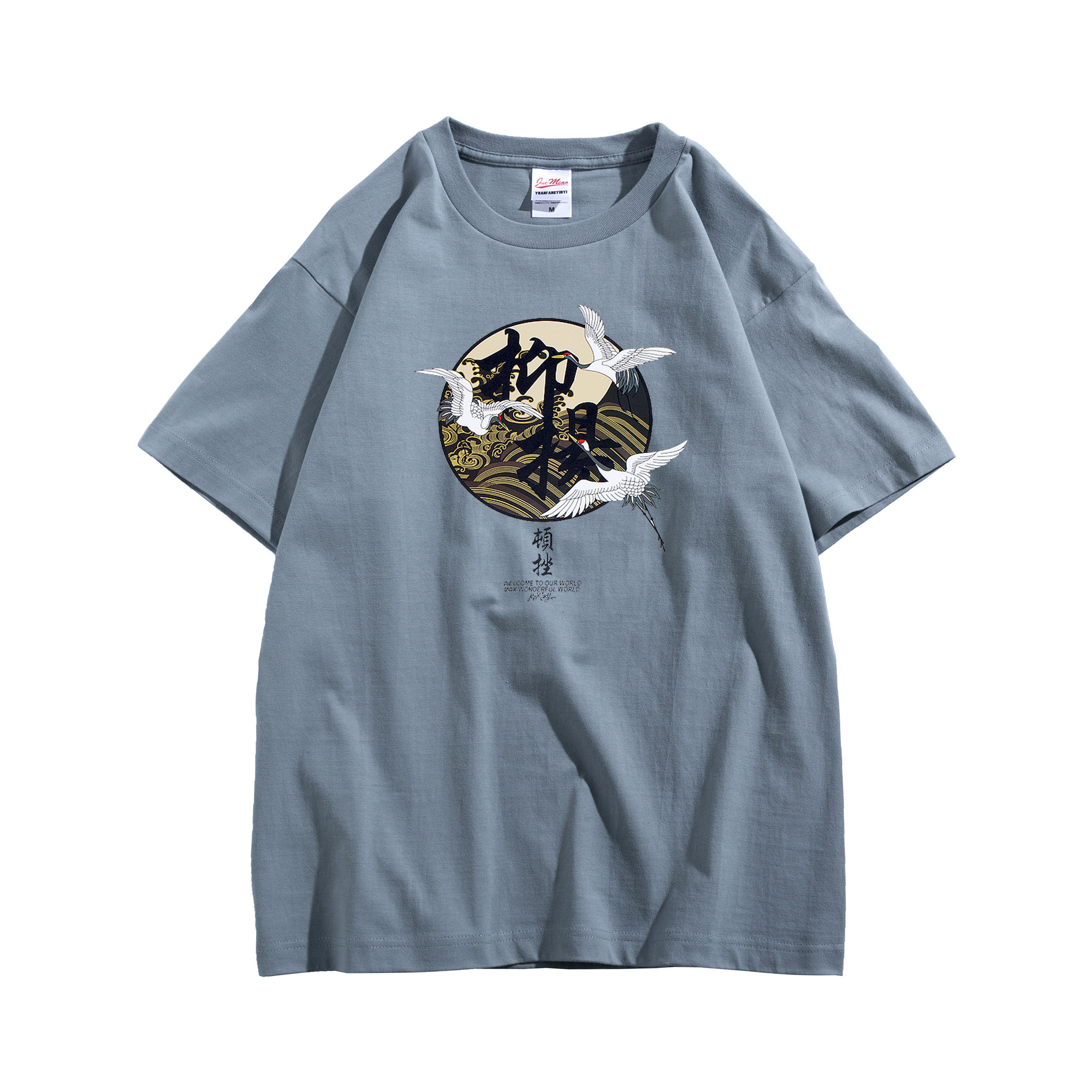 Japanese tide brand printing Iambic round neck National tide pure cotton short-sleeved T-shirt men's couple loose summer half-sleeve TEE