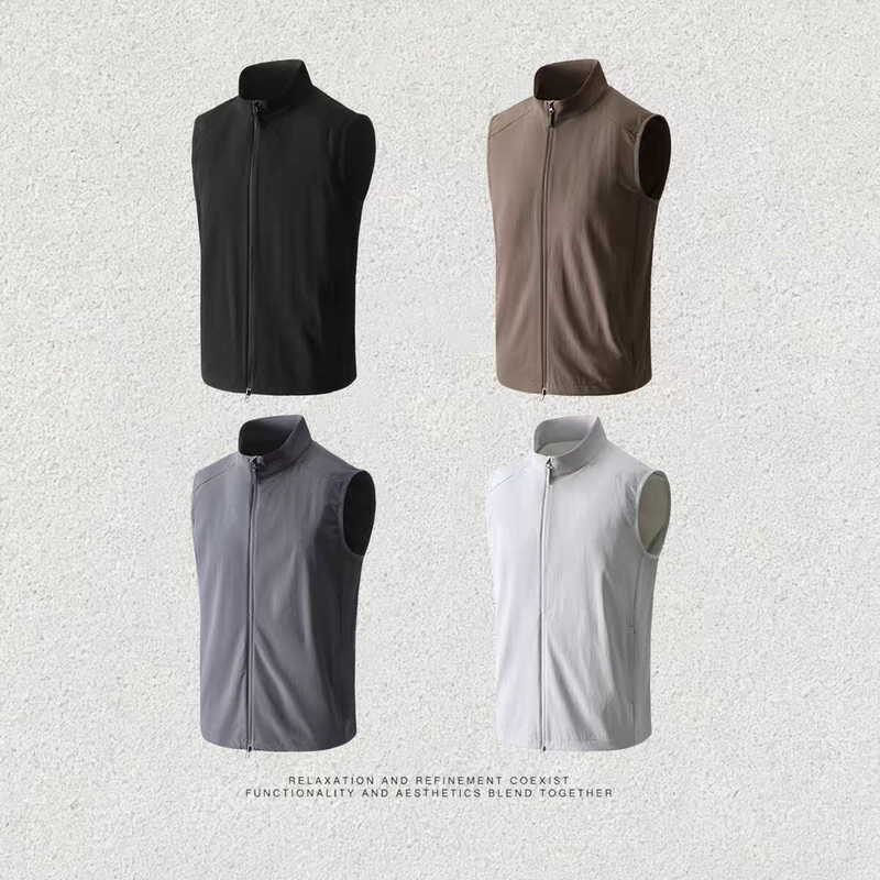 Classic Design, 3D Stereo Cutting, Laser Perforation, Men's Stand-Up Collar Functional Sports High-Elastic Casual Vest