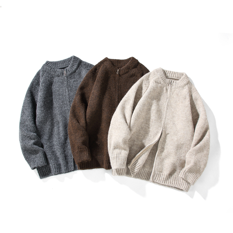 Minimalist Style Stand-Up Collar Zippered Knit Sweater for Men, Thickened and Warm Sweater Jacket