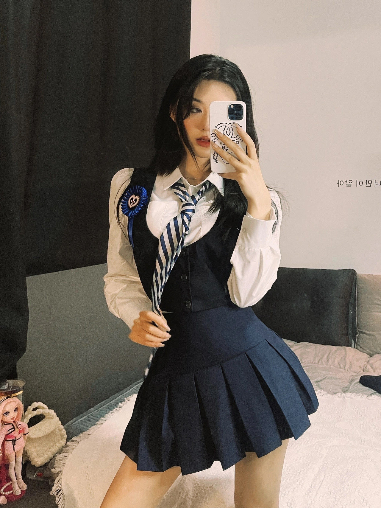 Square round Tongan oolong girls' school American hot girl suit vest waistcoat Waistcoat Shirt Academy Wind pleated skirt