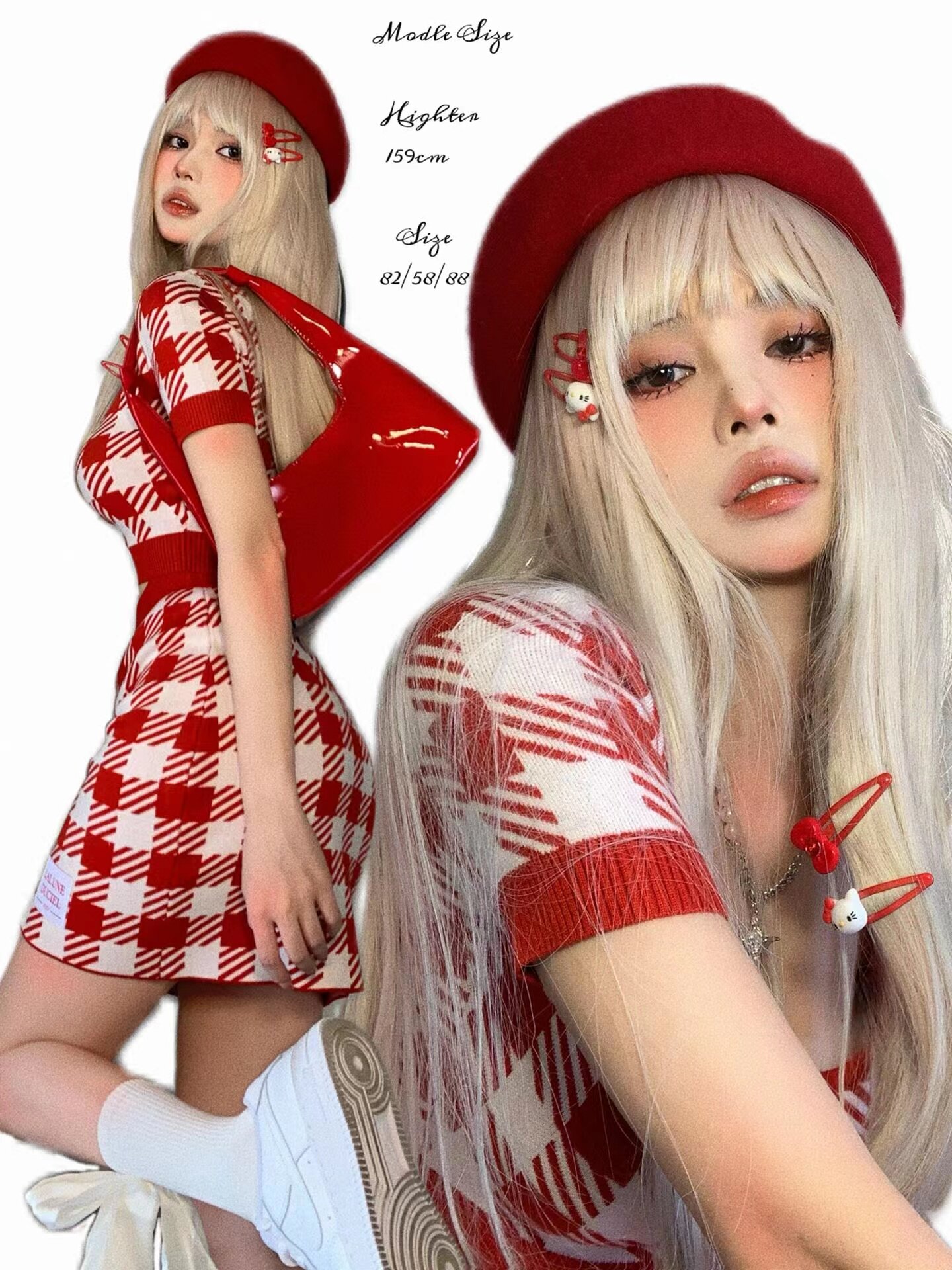 Hot Girl Suit Dress Blue Gstriped Short Sleeves Stitch Sweatshirt Blouse Sweetness Pure Desire Wind Bag Hip Half Body Short Dress Two Sets