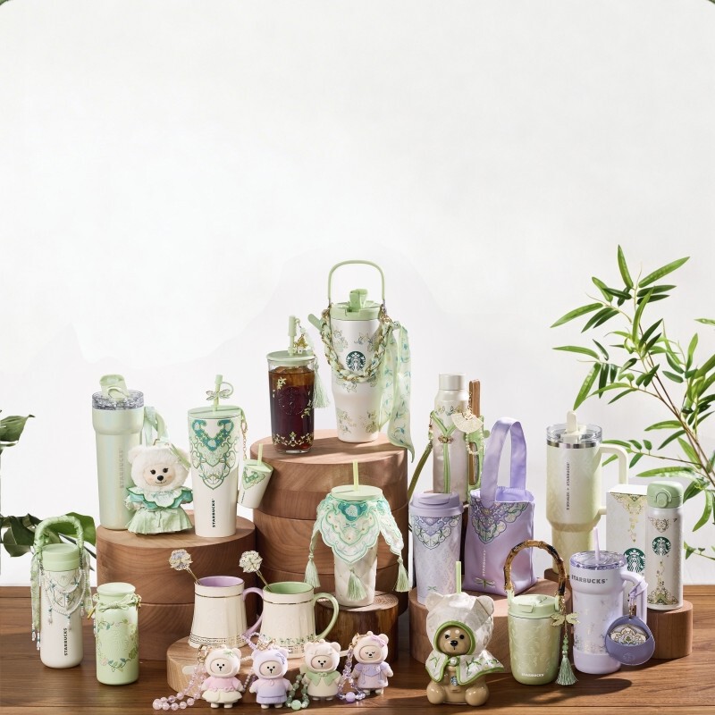 Starbucks Spring Pattern Series Light Luxury Chinese Style Stainless Steel Baby Bottle Insulated Bear Glass Straw Mug