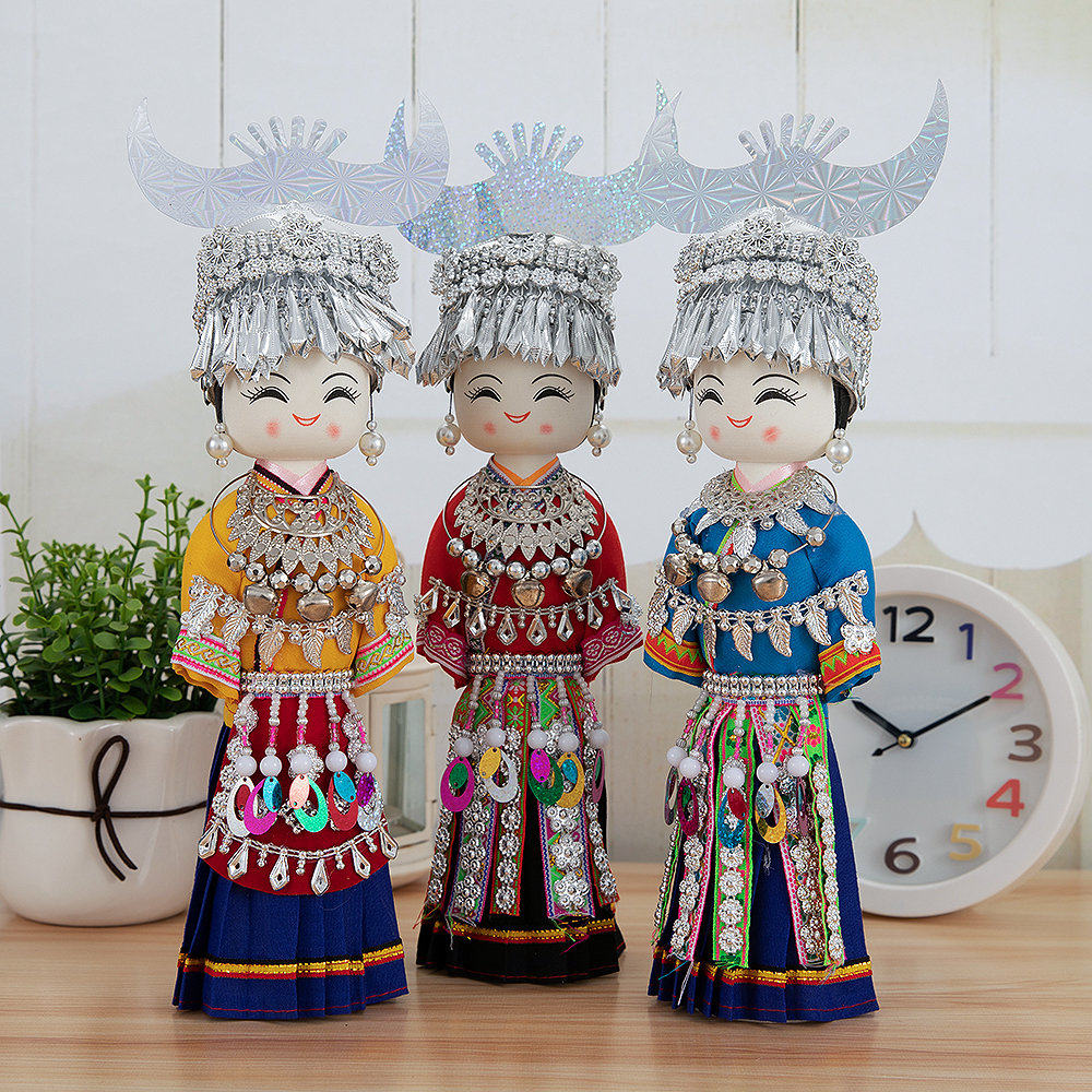 Guangxi Minority Zhuang Ethnic Zhuang Ethnic Group Featured Ornament Swing Piece Courtesy Puppet Doll Pure Handicraft Gift Box Dress