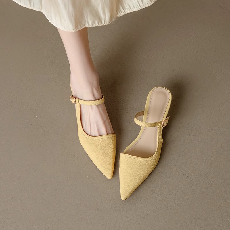 French New Low-Heeled Small-Heeled Shoes, High-Heeled Shoes, Women's Pointed-Toe Stiletto Cheongsam, Toe-Toe Sandals, Cat-Heeled Shoes 3cm