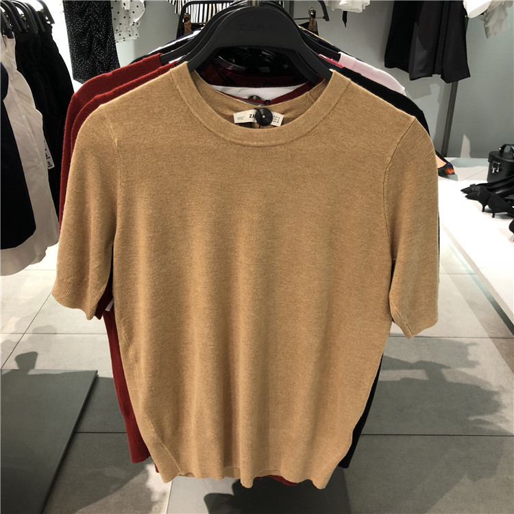 Korean Style Slim-Fit Round-Neck Short-Sleeve Knit Sweater in Solid Color, Simple Ol Base Sweater