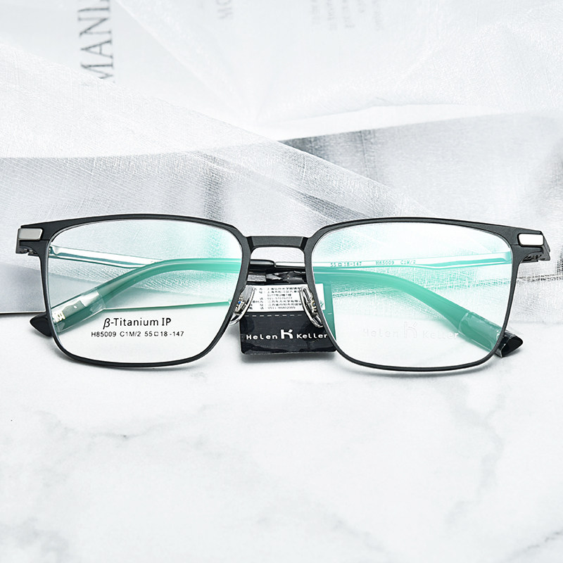 Helen Keller pure titanium full frame with myopia square polygon ultra-light hyperopia anti-blue light retro frame men's glasses