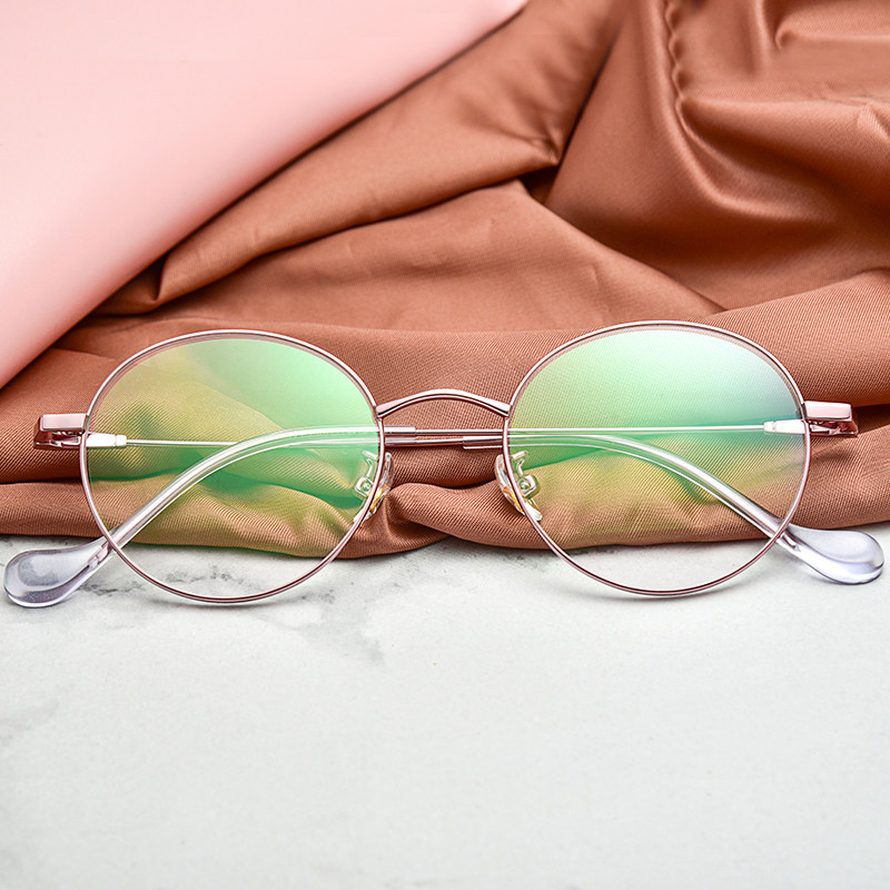 Mirror frame myopia retro round full frame ultra light seven days frame black gold neutral silver anti-alloy blue light glasses