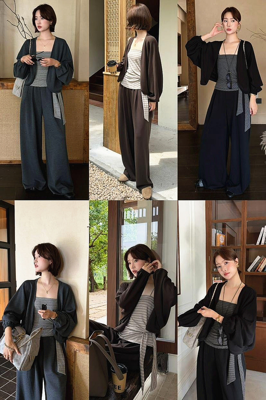 Ivy Autumn New Design Camisole + Loose Slimming Cardigan + High-Waisted Wide-Leg Pants Three-Piece Set Ivy Autumn New Design Camisole + Loose Slimming Cardigan + High-Waisted Wide-Leg Pants Three-Piece Set