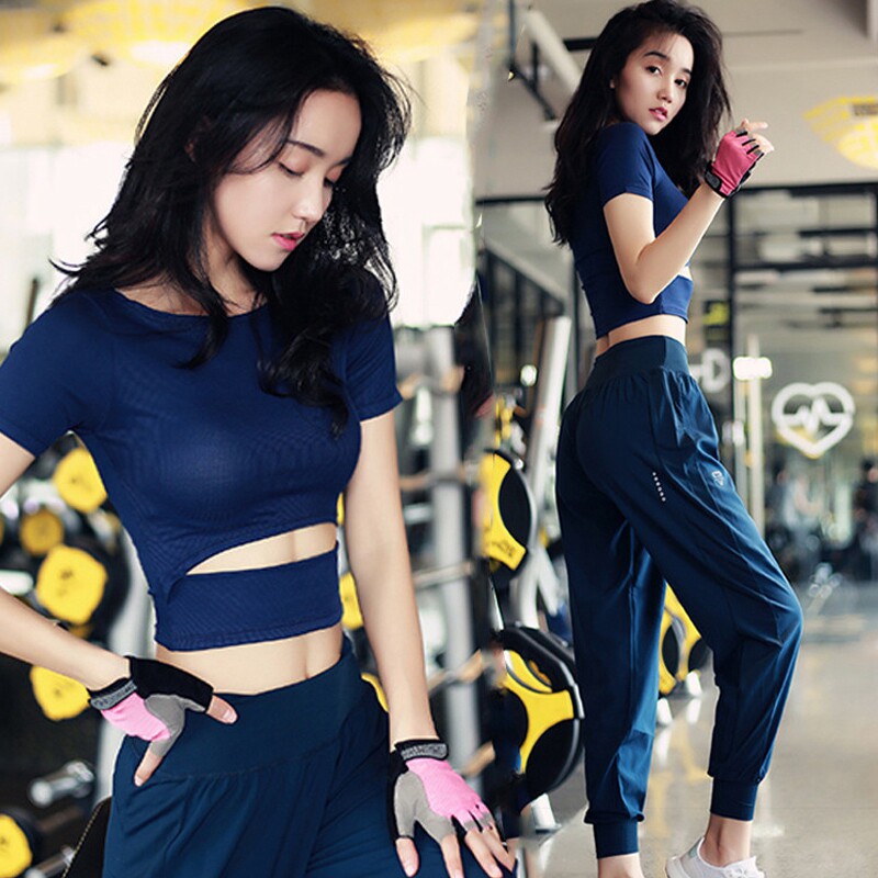 Yoga conserved female short sleeve net red expats slim fit and tight fit gym gym gym gym running tracksuit Two sets