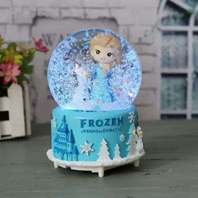 Ice and snow Aisha crystal ball music box glowing automatic snow rotation to send girls birthday gift resin decoration