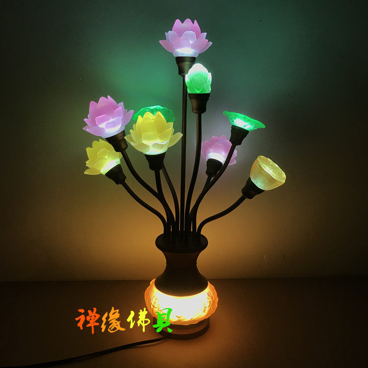 Nine pints of LED seven color crystal glazed lotus light for the Buddha lamp Buddhist Hall Lights Buddha front Buddha lamp temples Buddha lamp Buddha lamp