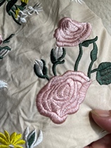Beige rose flower embroidery pure cotton fabric DIY handmade clothes dress sub-clothing fabric