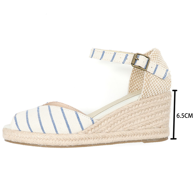Straw Woven Fisherman Shoes with Wedge Heel, Ankle Strap, Open Toe, High Heel 6.5cm, Mid-Heel 5cm, Canvas Women's Shoes, European and American Style