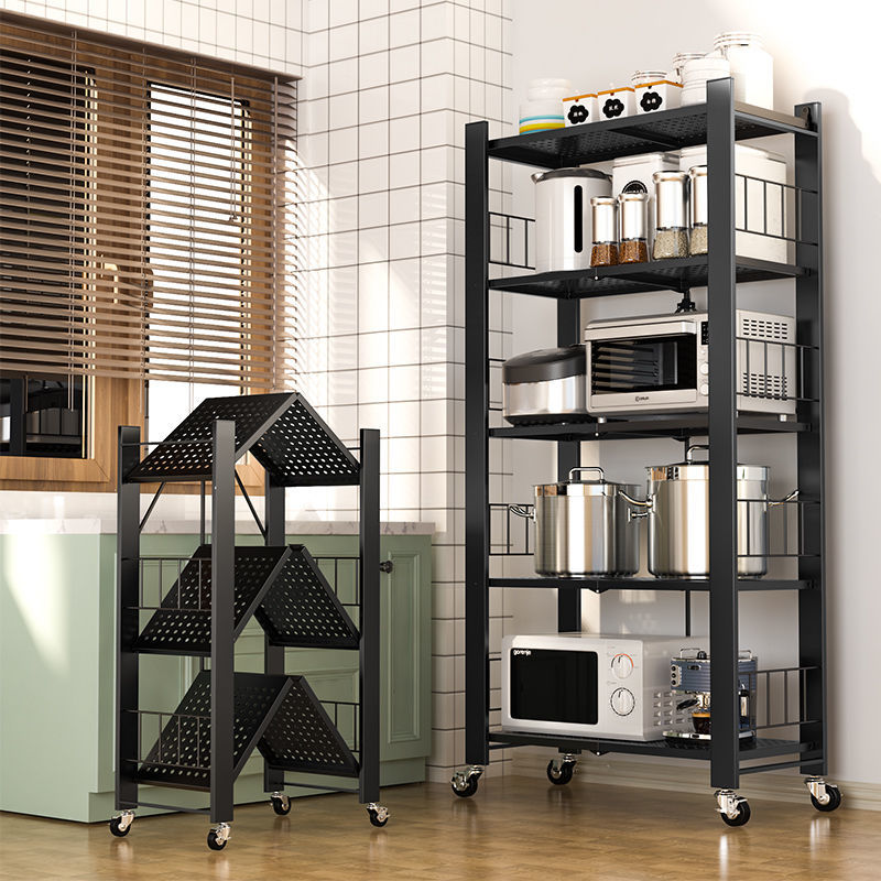 Installation-free kitchen rack floor-to-ceiling multi-layer microwave oven balcony household foldable rack storage rack