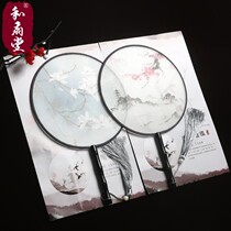 Long handle single-sided printing fan ancient wind fan group fan classical Su embroidery childrens painting Peach Blossom Fan Three-dimensional printing translucent translucent