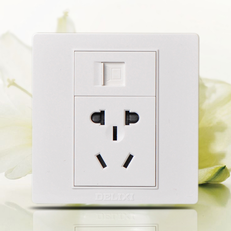 Delixi wall switch socket 86 type single computer network cable with power panel network plus five-hole socket 10A