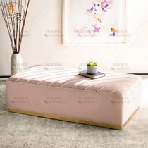 Light luxury fashion stainless steel sofa stool modern minimalist fabric bed end stool Nordic velvet shoe changing stool designer stool