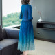 Miyake pleated gradient long-sleeved suit collar fake two-piece lace dress 2023 spring and summer noble lady pleated long skirt