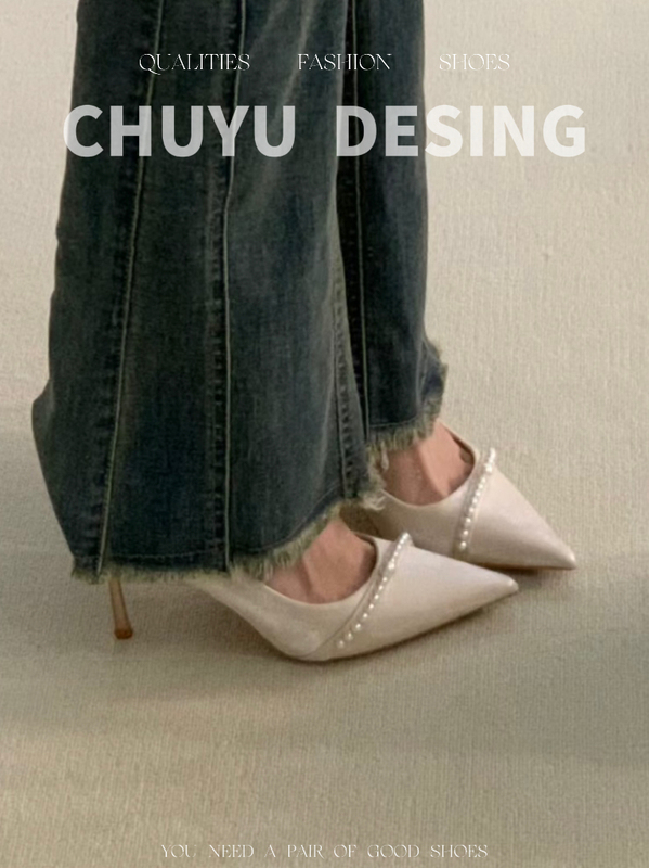 Wedding Dress Bridal Shoes, Xiuhe Wedding Shoes, Engagement Dress, Satin Pearl Light-Colored Stiletto High Heels, High-End Feel, Comfortable on the Feet