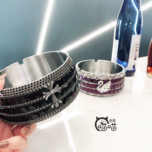 Креативная большая оригинальная дизайнерская пепельница из нержавеющей стали, инкрустировано бриллиантами, в цветочек, подарок на день рождения, 12см, делается под заказ