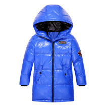 Length of the boy girls mid-length free-to-wash down jacket thickened black yellow red blue jacket big child with cap cotton padded jacket winter
