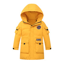 Boys and girls long Korean version of Down jacket thick blue black red yellow coat big boy hooded cotton jacket clothes Winter