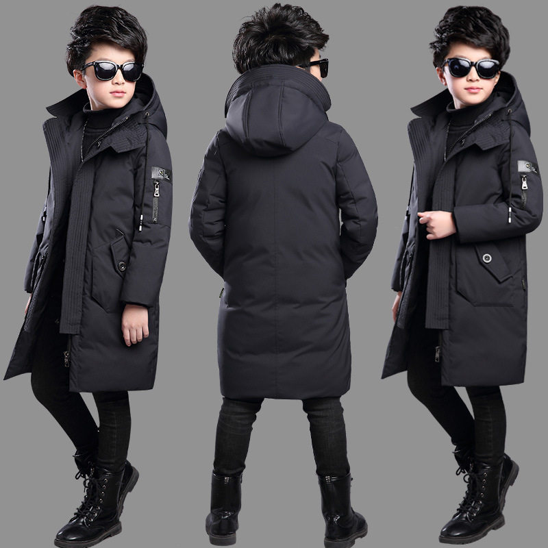 6 boys 7 children 8 medium and long version 9 down jackets 10 gray and black thickened 11 coats 12 big children 13 years old cotton jacket clothes winter