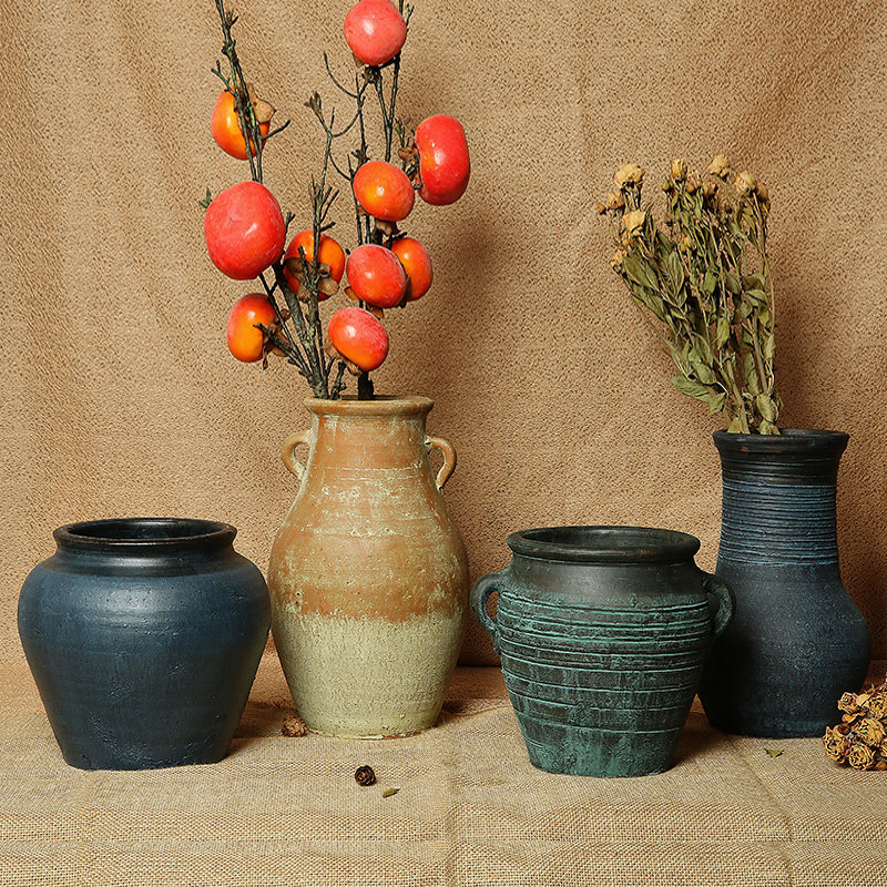 Fragrant House coarse pottery pot vase flower pot vintage earthen