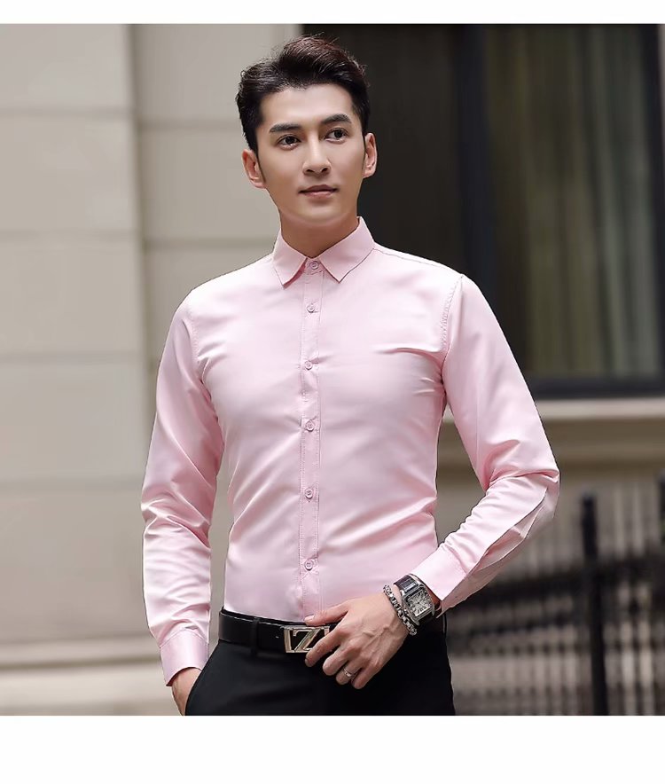 Mùa xuân và mùa thu anh em phù hợp với phù rể áo sơ mi trắng tay dài nam màu hồng váy cưới dài tay chú rể lót quần áo áo dài tay phồng cổ vuông