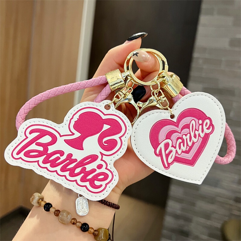 Creative Cartoon Leather Piece Barbie Head Keychain Cute Barbie Heart Pu Keychain Small Gift for Men and Women