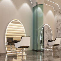 Net Red Beauty Hair Shop Mirror Desk Hairdressshop Cut Hair Mirror Hair Salon Special single-sided bronzed and floor mirror with lamp Chauer