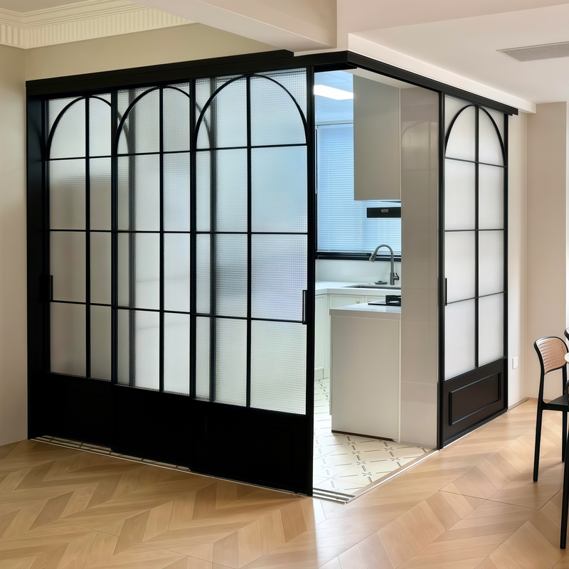 French-Style Retro Aluminum Alloy Kitchen Door with Three-Way Linkage, American-Style Ultra-Narrow Door, Balcony Partition, Stained Glass Door, Two Sliding Panels