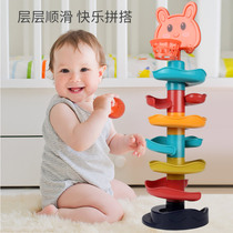 Baby toys 0-1 year old childrens track turn around music toys 6 a 12 month baby stacked tower slide ball puzzle early education
