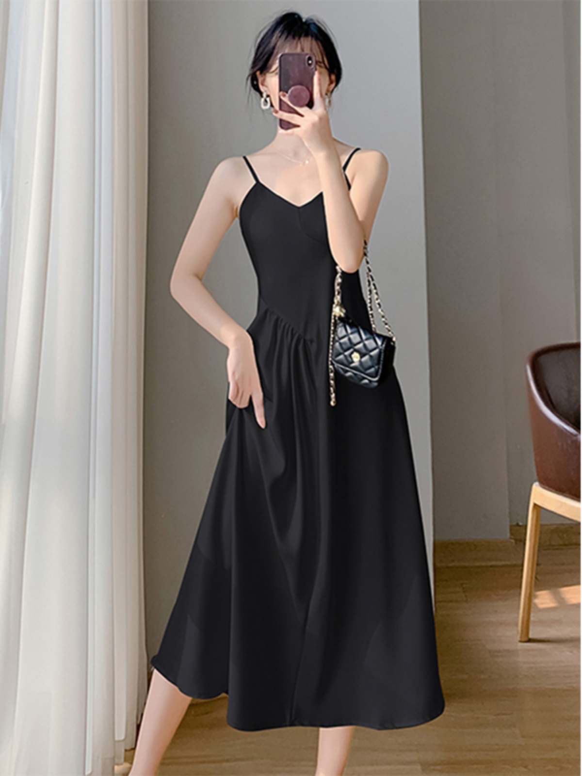 Summer dress, fitted brace, advanced long skirt, french style, A-line, high-quality style Summer dress, fitted brace, advanced long skirt, french style, A-line, high-quality style