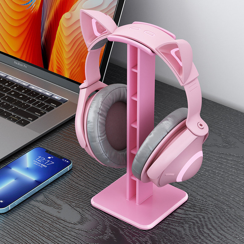 Desktop head-mounted pink headphone holder web café computer game earmmeer universal containing hook rack display shelf