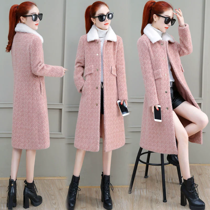 Áo len lông chồn dài giữa mùa thu 2019 cho nữ mùa thu đông mới - Trung bình và dài Coat