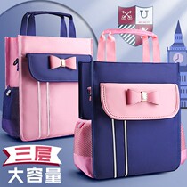 Large capacity A4 tutorial student girl supplementary class handbag handbag canvas bag carrying book bag girl light waterproof cartoon
