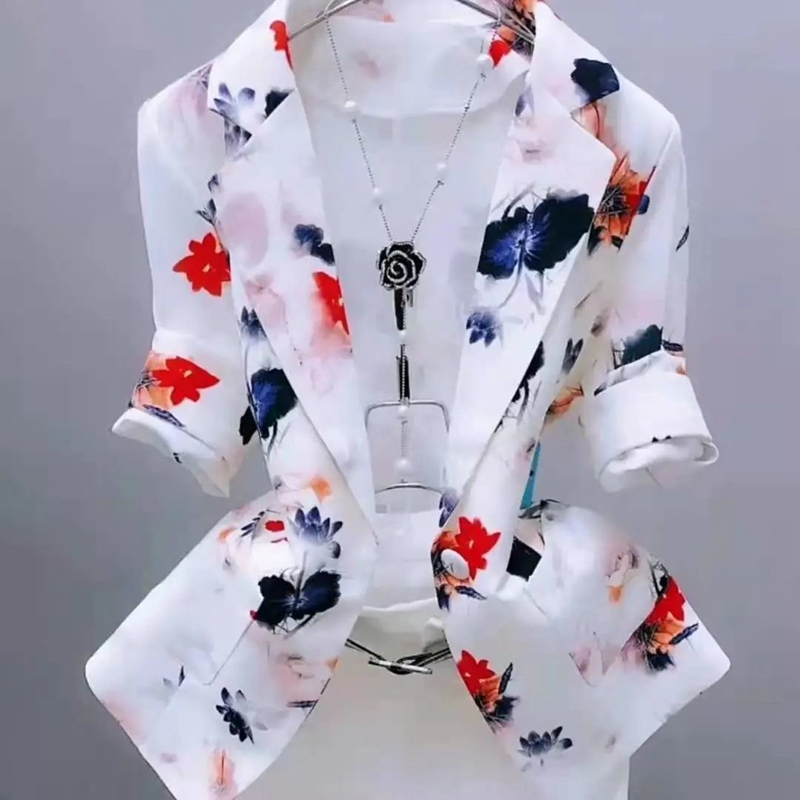 202 Summer Thin Stylish Short Cardigan for Women, Sun-Protective Printed Jacket, Slim Fit Blazer, Fashionable Outerwear