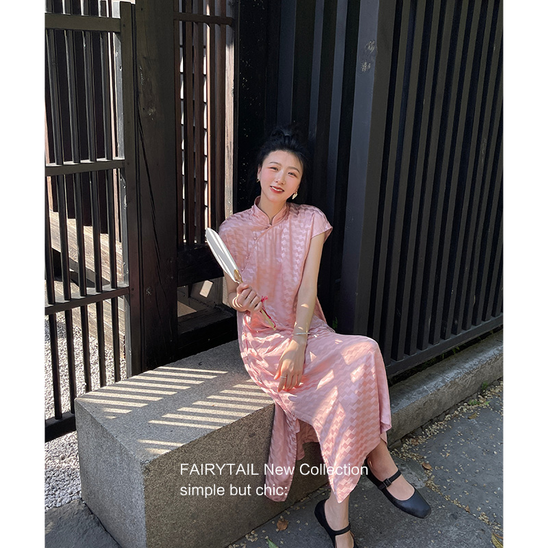 Fairytail Sweet Peach DU Home Ding Dye Peach Mist 2022 Summer New Chinese Copper Slim Cheongsam