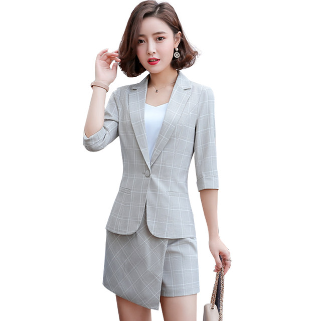 ເສື້ອເຊີດສີບົວ plaid blazer ຂອງຜູ້ຍິງເກົາຫຼີ ຮຸ່ນ 2023 ໃໝ່ພາກຮຽນ spring ແລະ summer mid-sleeve casual slim slim small suit short style