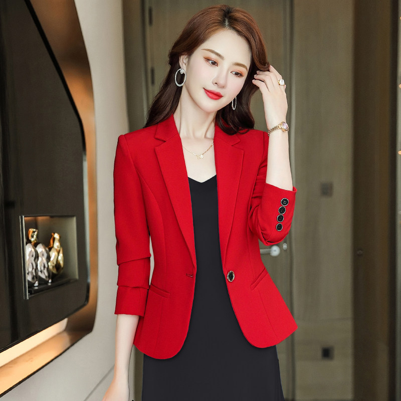 Red Blazer for Women, Casual Slim Fit, Autumn New British Style, Commuter Short Single-Button Long-Sleeve Top