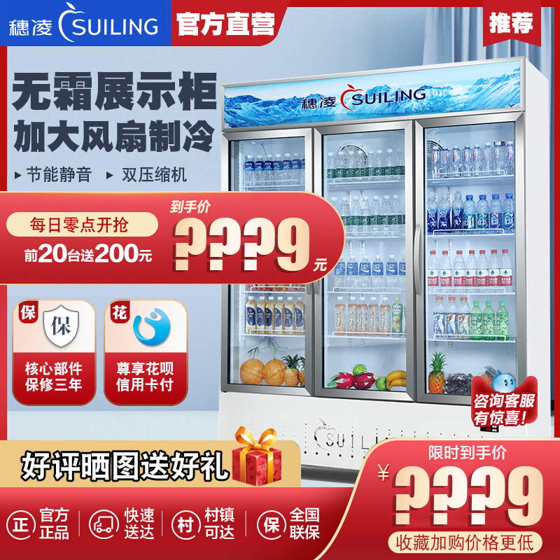 Ear-Ling Commercial Standing Supermarket Drinks Display Cabinet Refrigerated Fruits Real Air-cooled Preservation Cabinet Push-and-pull Glass Door Ice Cabinet