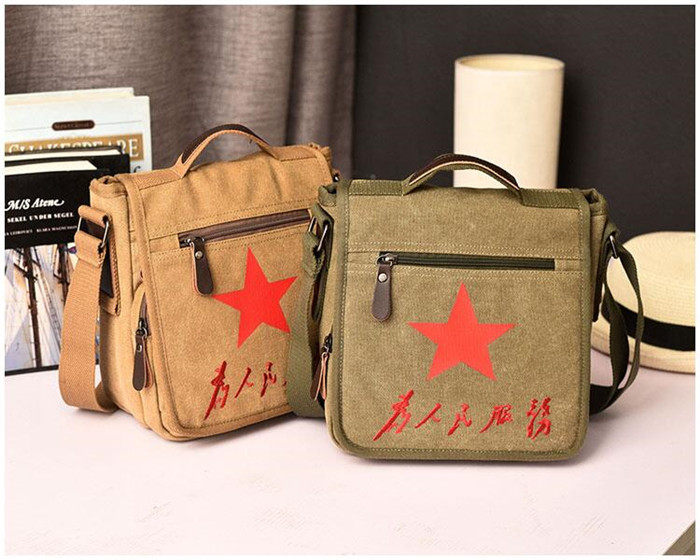 Red Canvas Bag Men and Women Army Samsung Bag Red Army Bag Chairman of the Pentagon Star Package