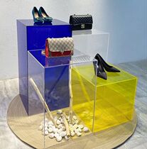 Clothing store display table acrylic transparent booth Zhongdao womens clothing store window high and low running water platform in the middle