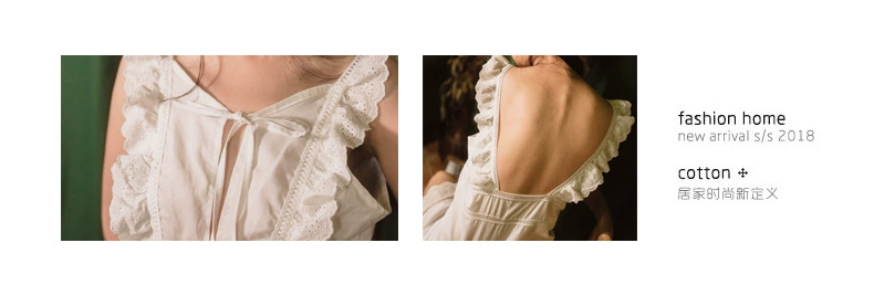 Bộ đồ ngủ bằng vải cotton cho nữ mùa hè váy ngủ trắng gợi cảm, váy backless retro dịch vụ tại nhà mỏng phần ngọt ngào