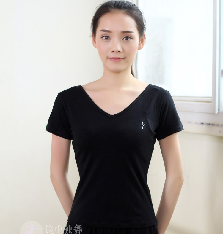 Dan Poetry Godance Serving Practice Yoga Dresses Woman T-shirt Lean Summer Collection Waist Tight Fit Cotton V Collar Short Sleeve Blouse